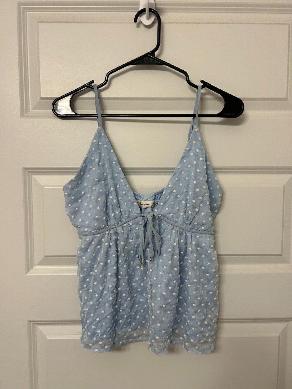 Molly Green Blue Swiss Dot Babydoll Tank Top Size M Cottagecore Y2K